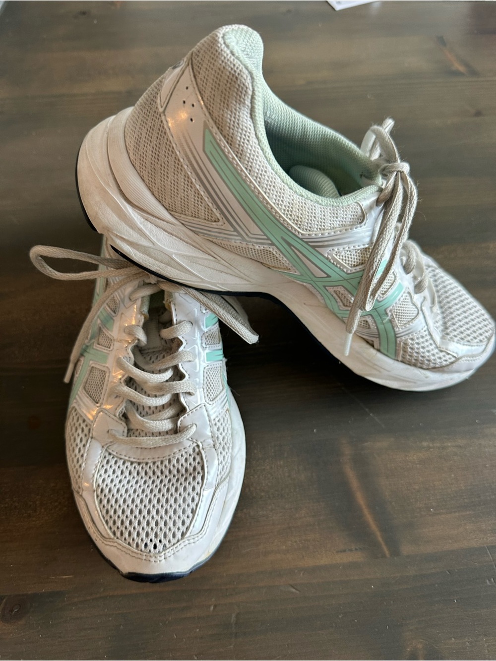 ASICS White and Mint Women's Athletic Running Shoes